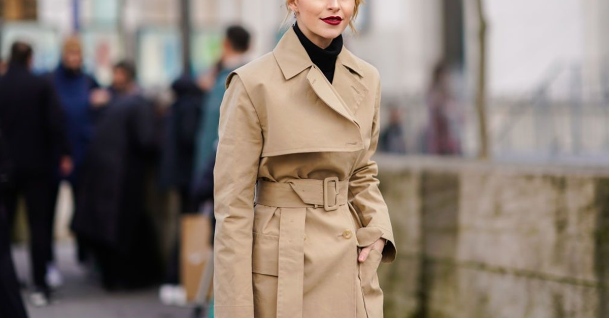 an OnPost model showing how to style a trench coat