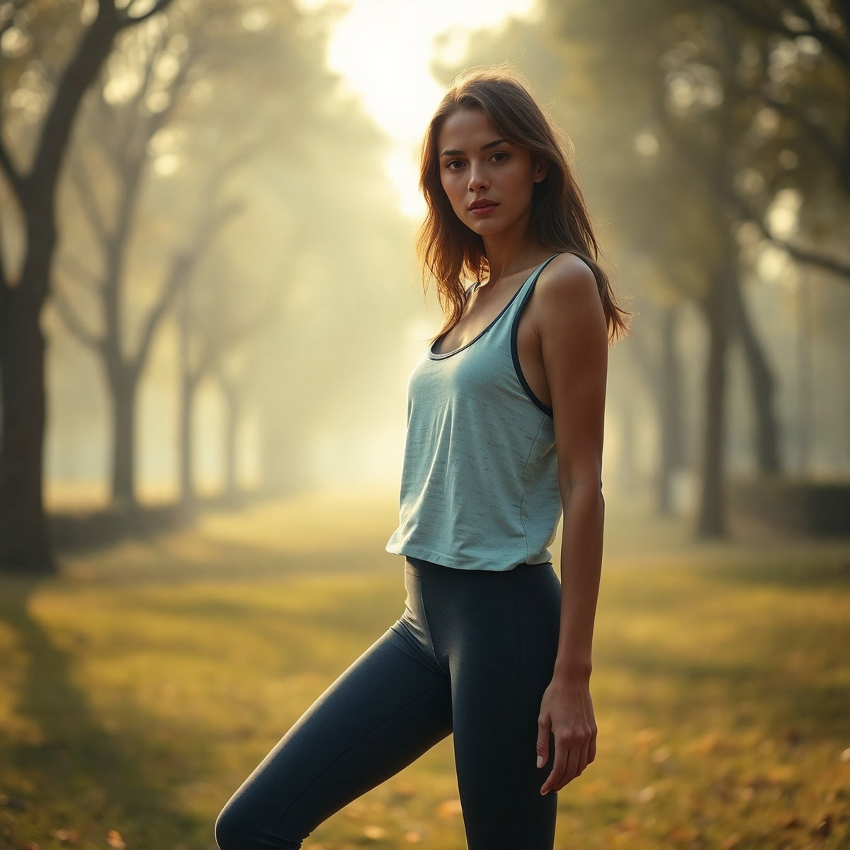 A OnPost model in a park showing how to style leggings