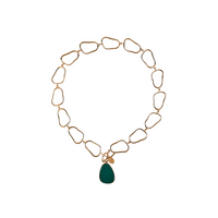 Sleek and contemporary gold/green necklace with a unique pendant, making a statement in modern fashion.