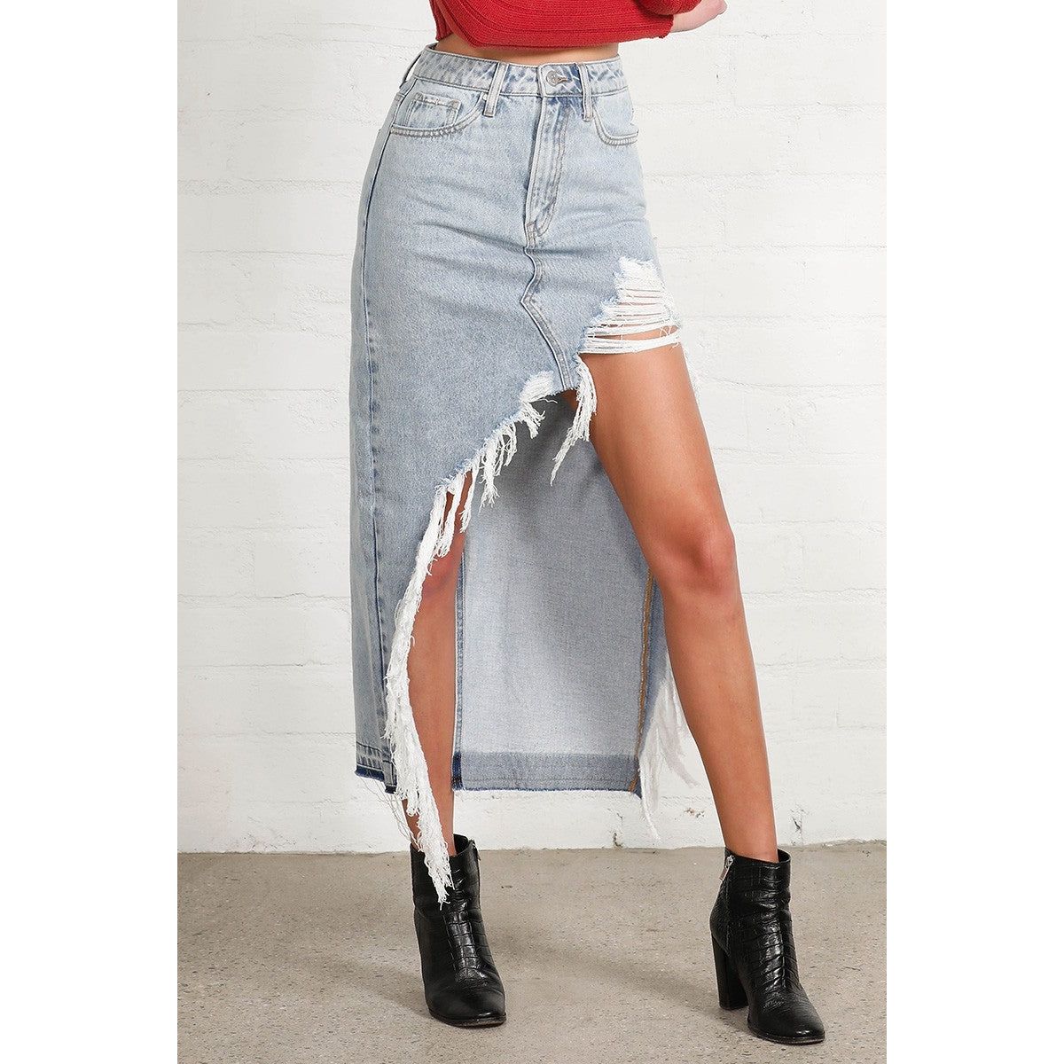 Ripped denim Maxi skirt